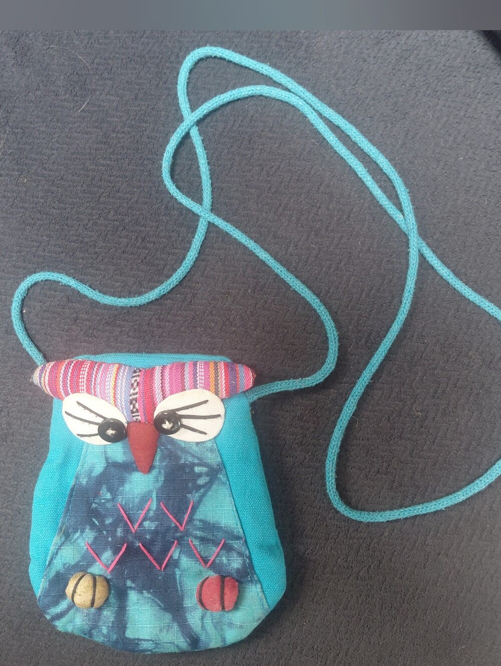 Boho Artisan Whimsical Owl Small Batik Crossbody Festival Pouch Bag Tye Dye
